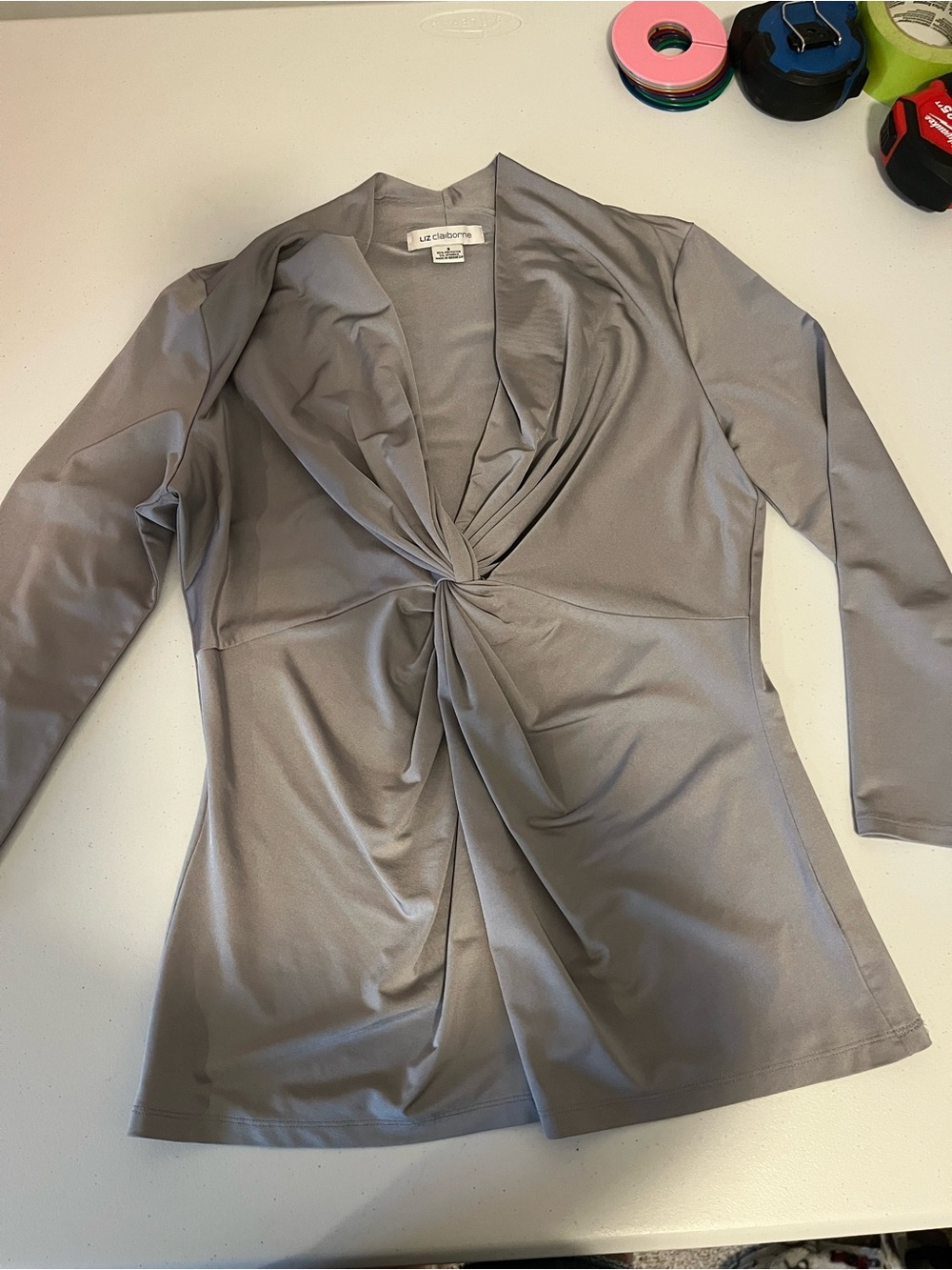 Liz Claiborne Silver Gray jersey style Blouse